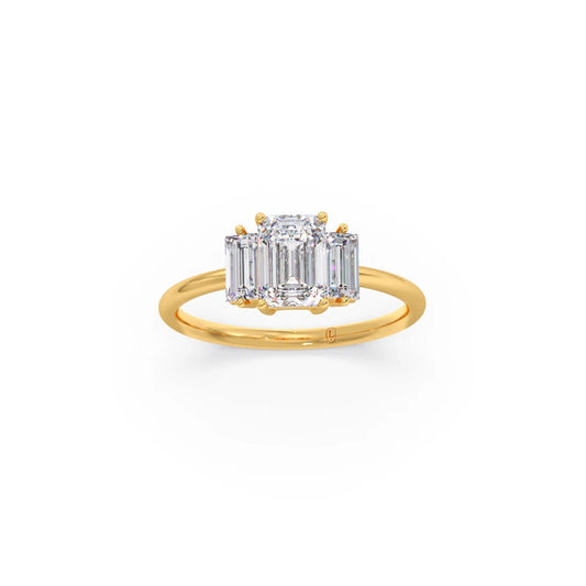 Emerald Cut with Side Baguette Three Stone Engagement Ring
