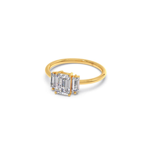 Emerald Cut with Side Baguette Three Stone Engagement Ring