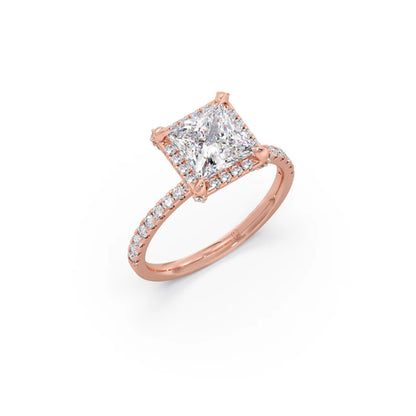 Princess Shape Diamond with Halo Setting Ring
