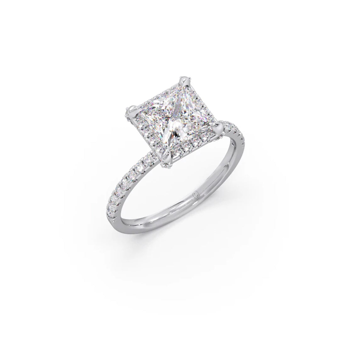 Princess Shape Diamond with Halo Setting Ring