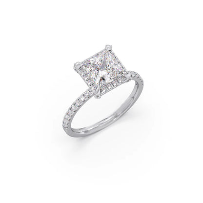Princess Shape Diamond with Halo Setting Ring