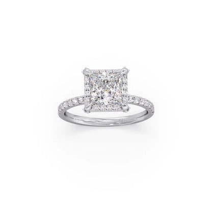 Princess Shape Diamond with Halo Setting Ring