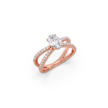 Oval Diamond Crossover Micro Pave Engagement Ring