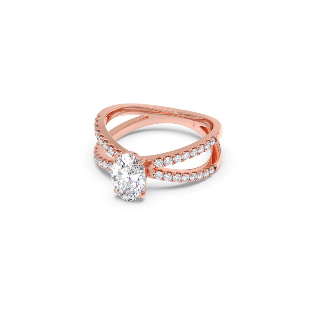 Oval Diamond Crossover Micro Pave Engagement Ring