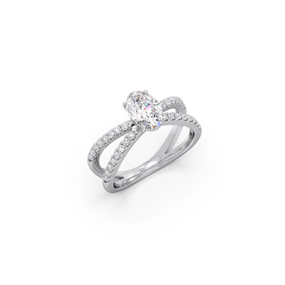 Oval Diamond Crossover Micro Pave Engagement Ring