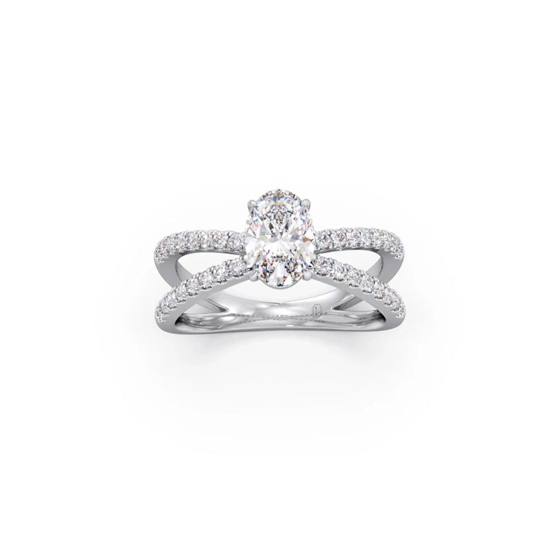 Oval Diamond Crossover Micro Pave Engagement Ring