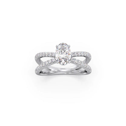 Oval Diamond Crossover Micro Pave Engagement Ring