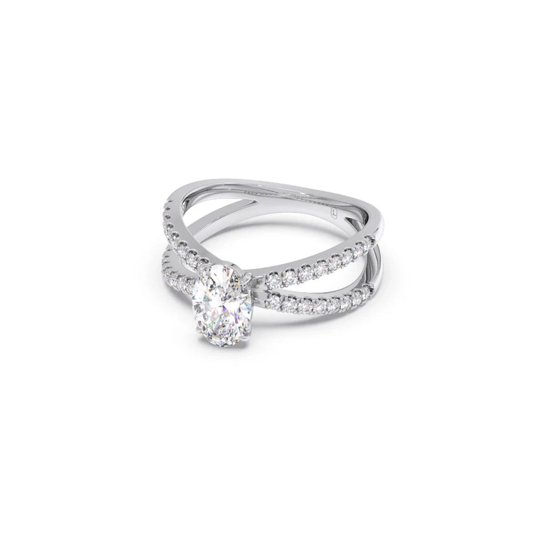 Oval Diamond Crossover Micro Pave Engagement Ring