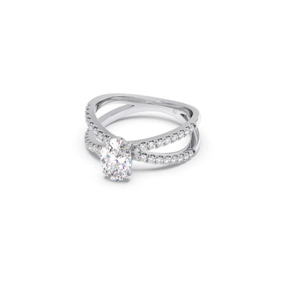 Oval Diamond Crossover Micro Pave Engagement Ring
