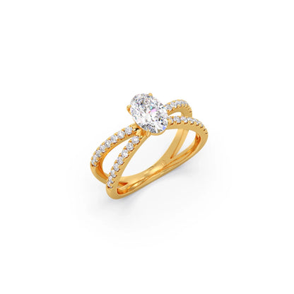 Oval Diamond Crossover Micro Pave Engagement Ring