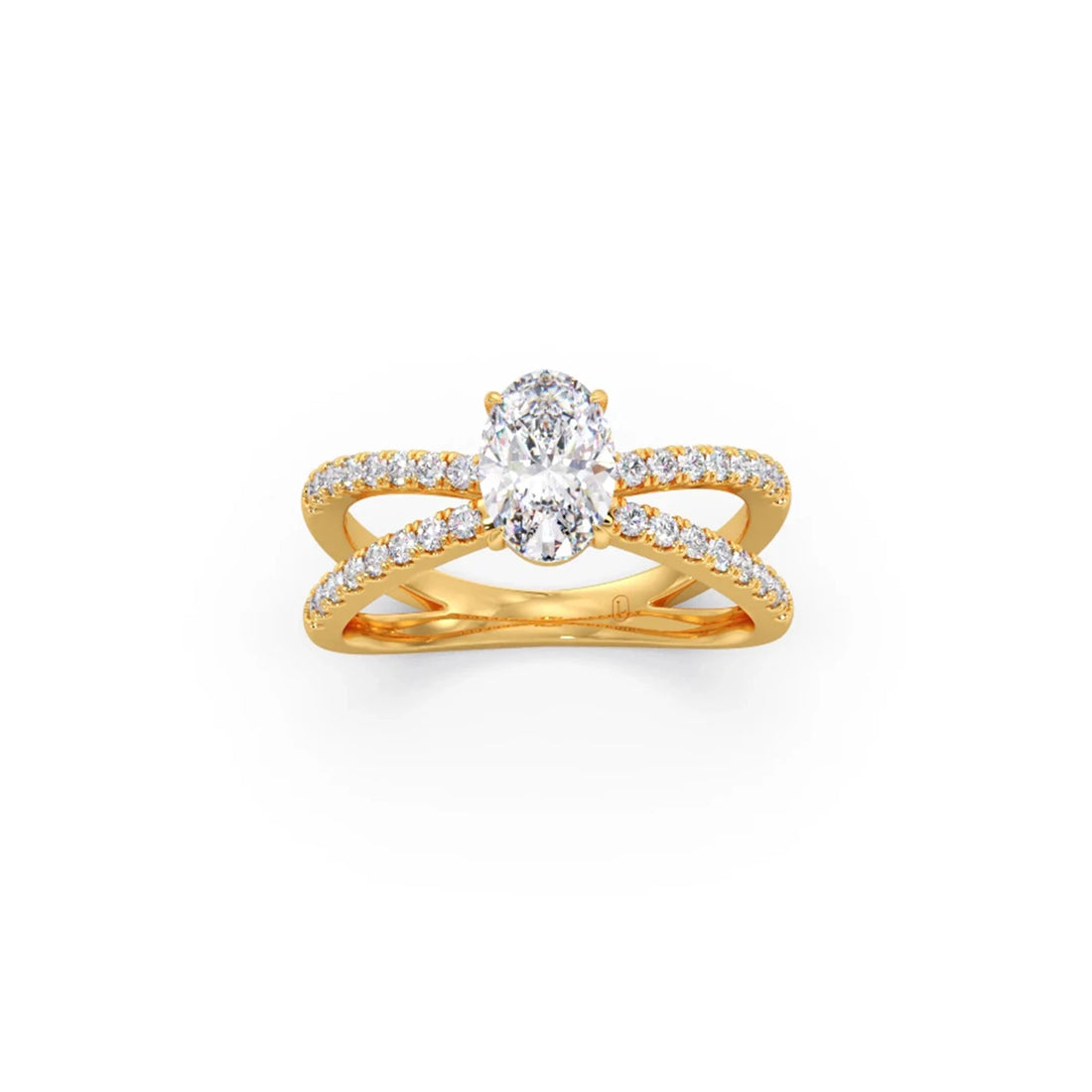Oval Diamond Crossover Micro Pave Engagement Ring