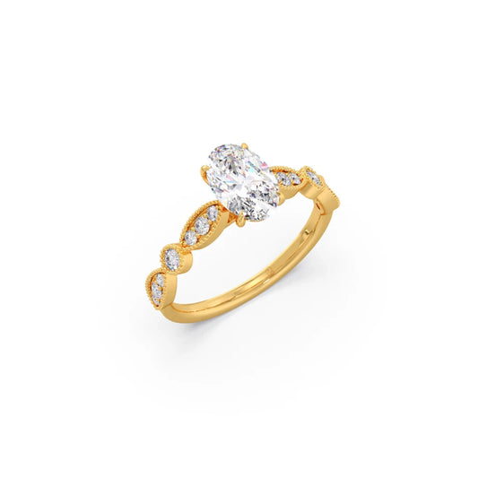 Vintage Milgrain Style Oval Shape Diamond Engagement Ring