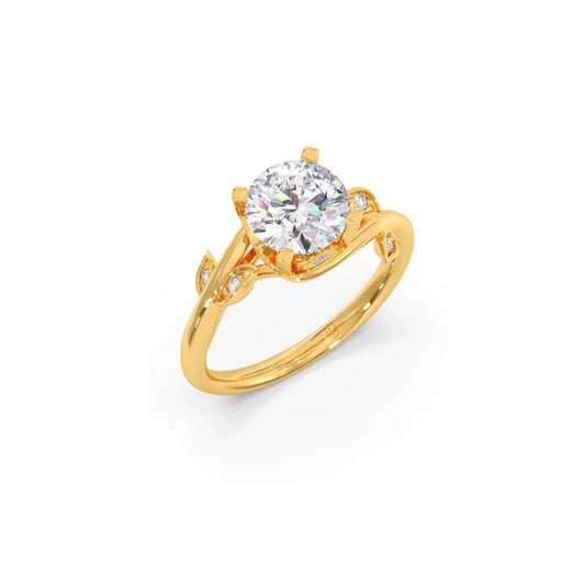 Round Diamond Engagement Ring with Vine Accent