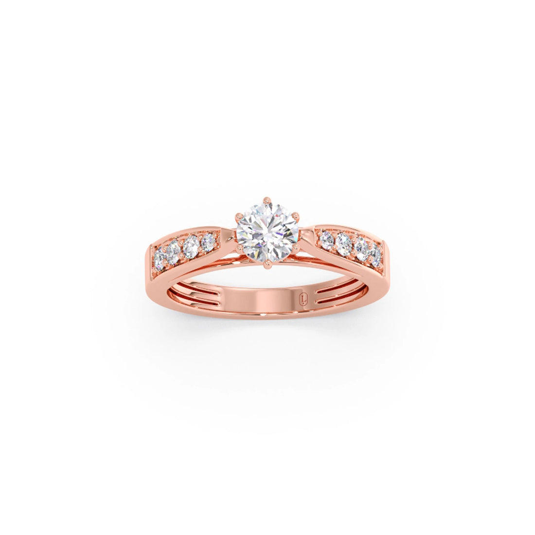 Round Diamond Pave Set Gold Ring 5.20mm