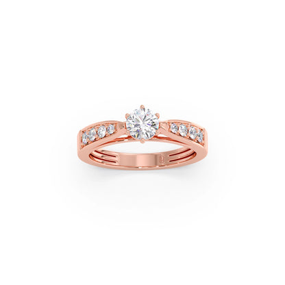 Round Diamond Pave Set Gold Ring 5.20mm