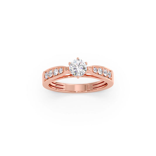 Round Diamond Pave Set Gold Ring 5.20mm