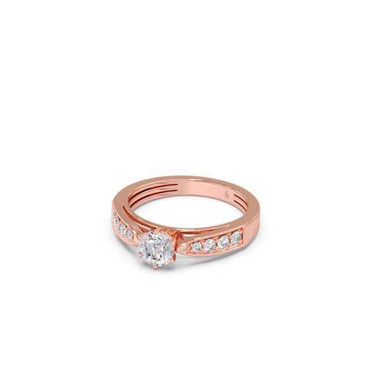 Round Diamond Pave Set Gold Ring 5.20mm