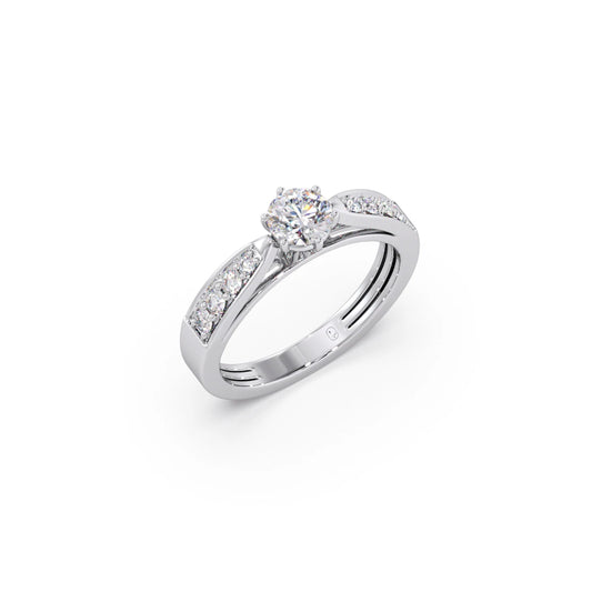 Round Diamond Pave Set Gold Ring 5.20mm