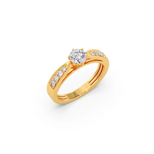 Round Diamond Pave Set Gold Ring 5.20mm