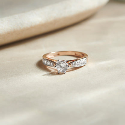 Round Diamond Pave Set Gold Ring 5.20mm