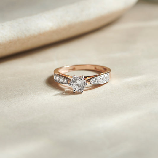Round Diamond Pave Set Gold Ring 5.20mm