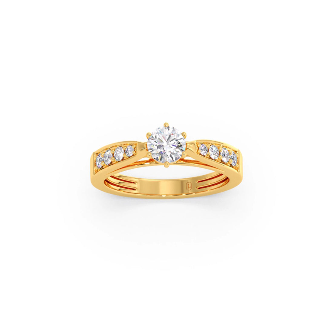Round Diamond Pave Set Gold Ring 5.20mm