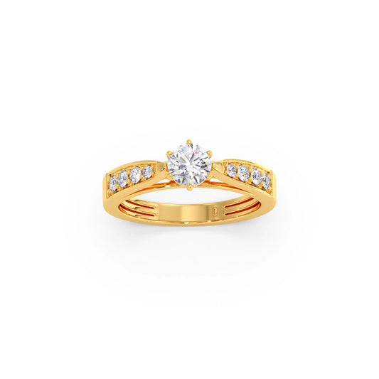 Round Diamond Pave Set Gold Ring 5.20mm