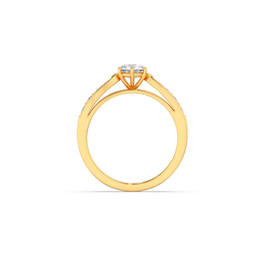 Round Diamond Pave Set Gold Ring 5.20mm