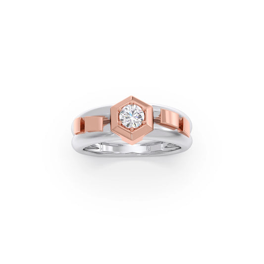 Hexa Halo Two-Tone Engagement Ring