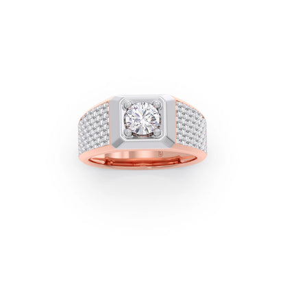 Round Diamond Two tone Men's Solitaire textured Ring