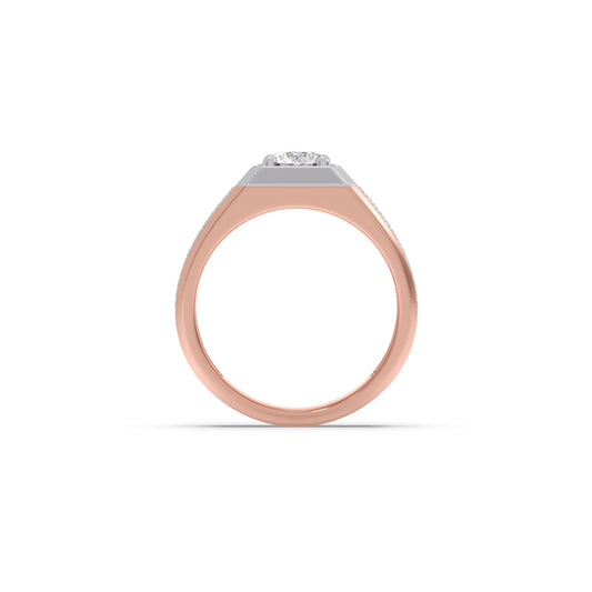Round Diamond Two tone Men's Solitaire textured Ring
