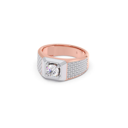 Round Diamond Two tone Men's Solitaire textured Ring