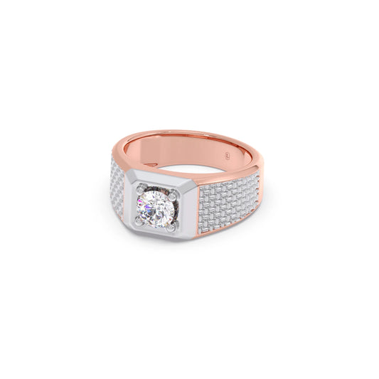 Round Diamond Two tone Men's Solitaire textured Ring