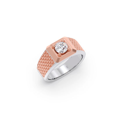 Round Diamond Two tone Men's Solitaire textured Ring