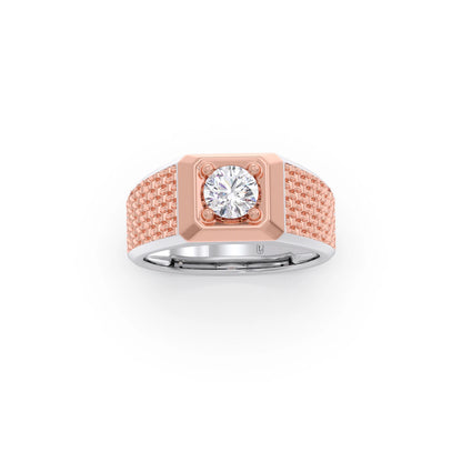 Round Diamond Two tone Men's Solitaire textured Ring