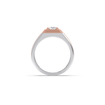 Round Diamond Two tone Men's Solitaire textured Ring