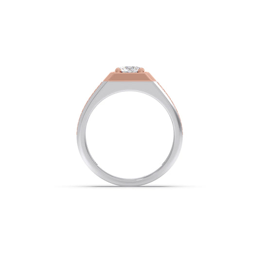 Round Diamond Two tone Men's Solitaire textured Ring