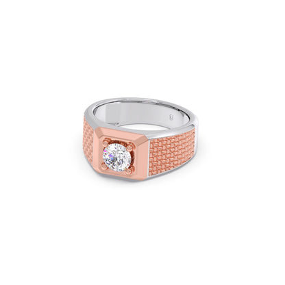 Round Diamond Two tone Men's Solitaire textured Ring