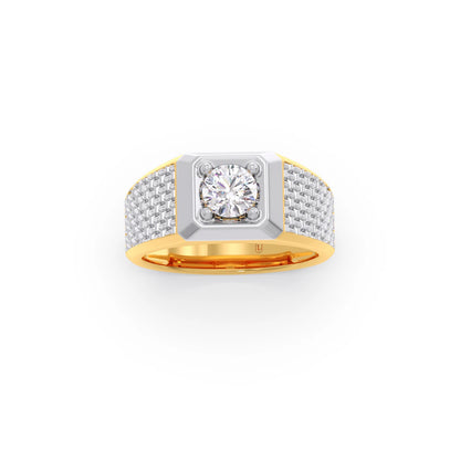 Round Diamond Two tone Men's Solitaire textured Ring