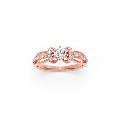 Round Solitaire with Diamond Accented Split Shank Ring