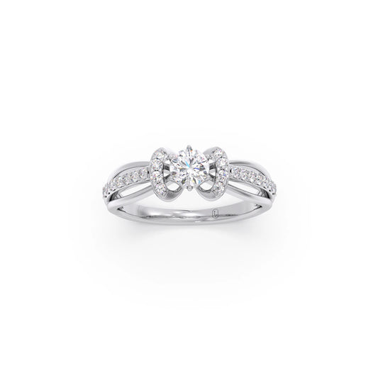 Round Solitaire with Diamond Accented Split Shank Ring