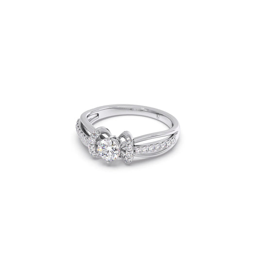 Round Solitaire with Diamond Accented Split Shank Ring