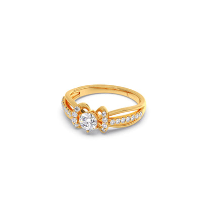 Round Solitaire with Diamond Accented Split Shank Ring