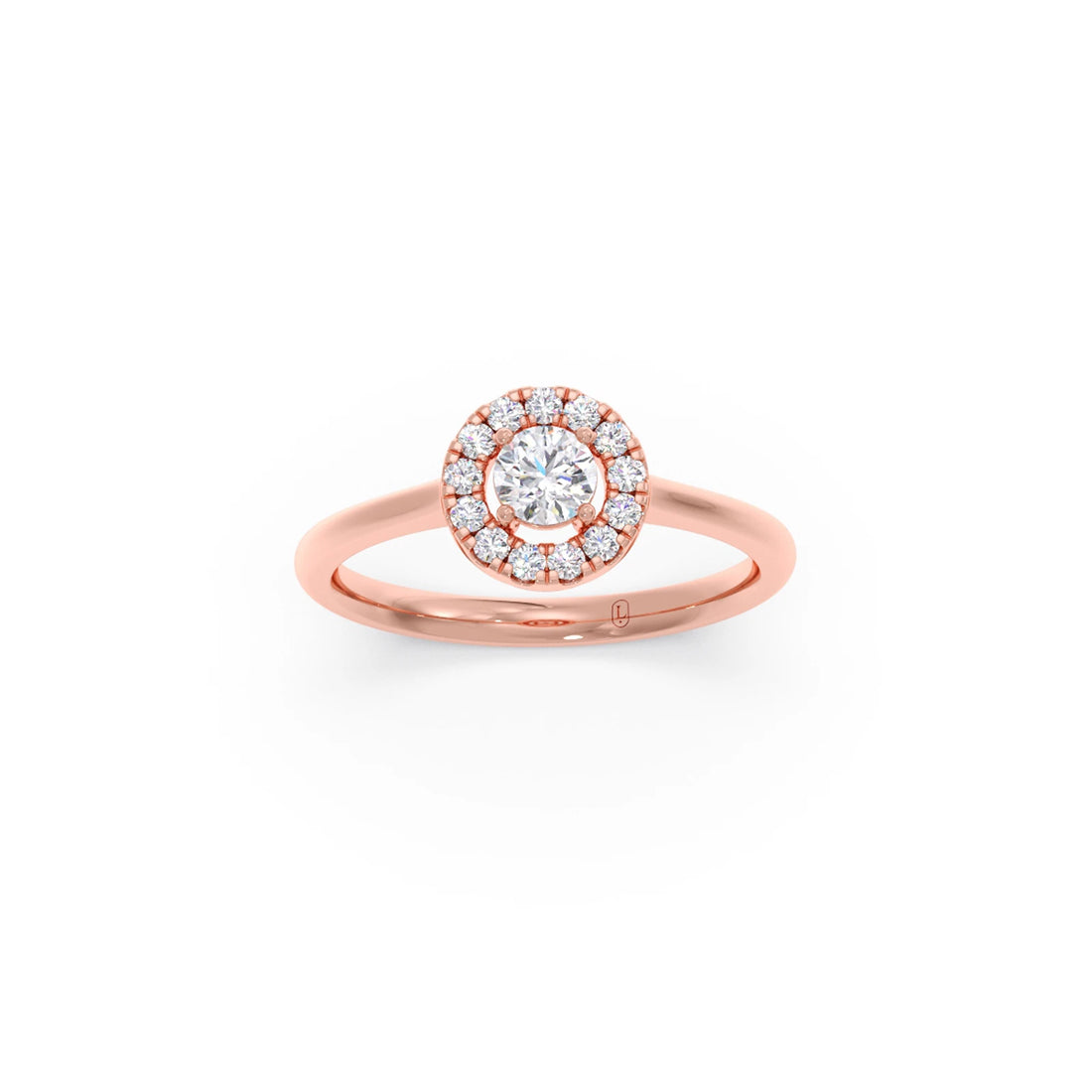 Round Halo Engagement Ring with Sleek Shank