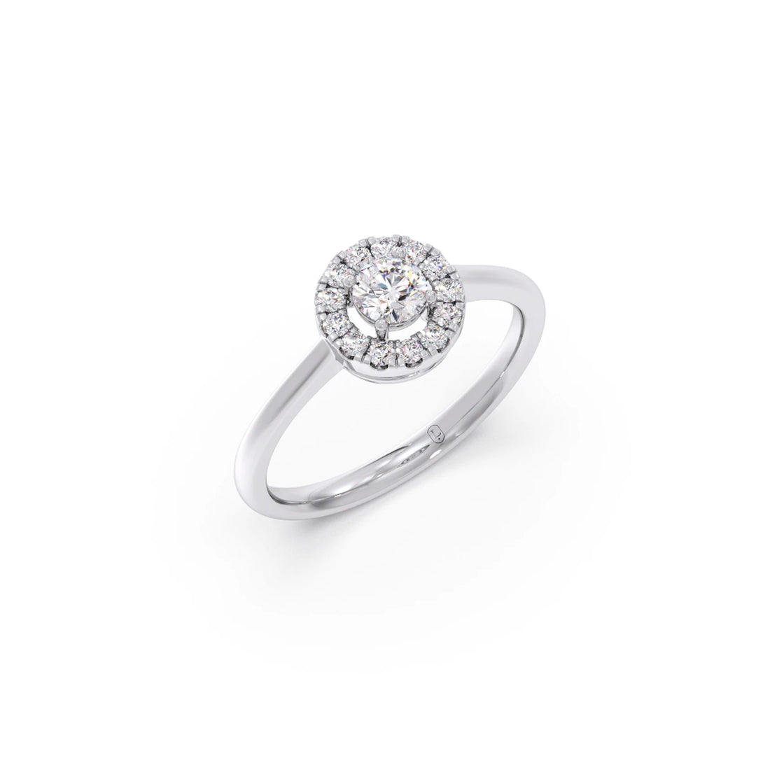 Round Halo Engagement Ring with Sleek Shank