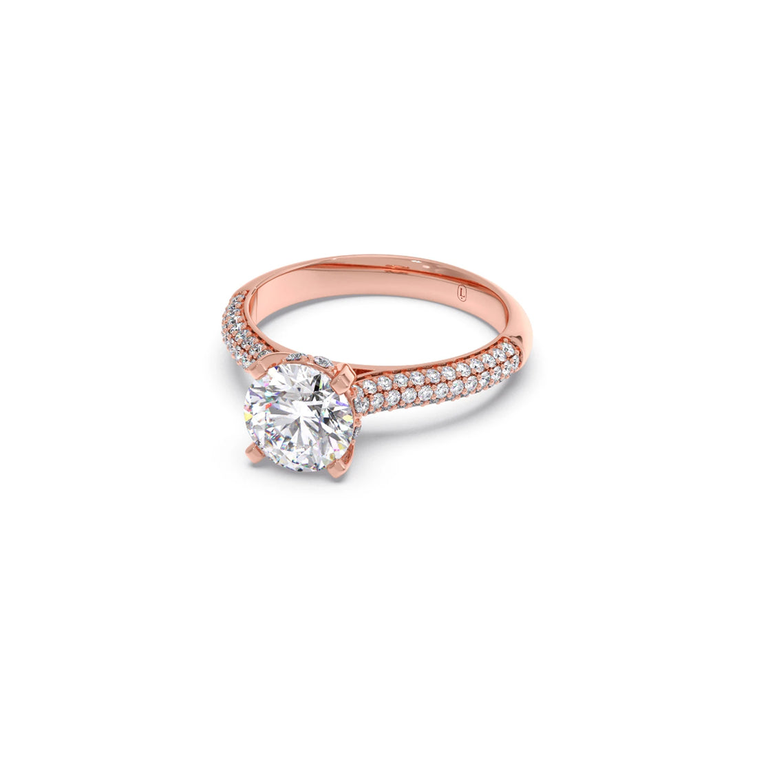 Sparkling Round Solitaire with Diamond Accent Band Engagement Ring