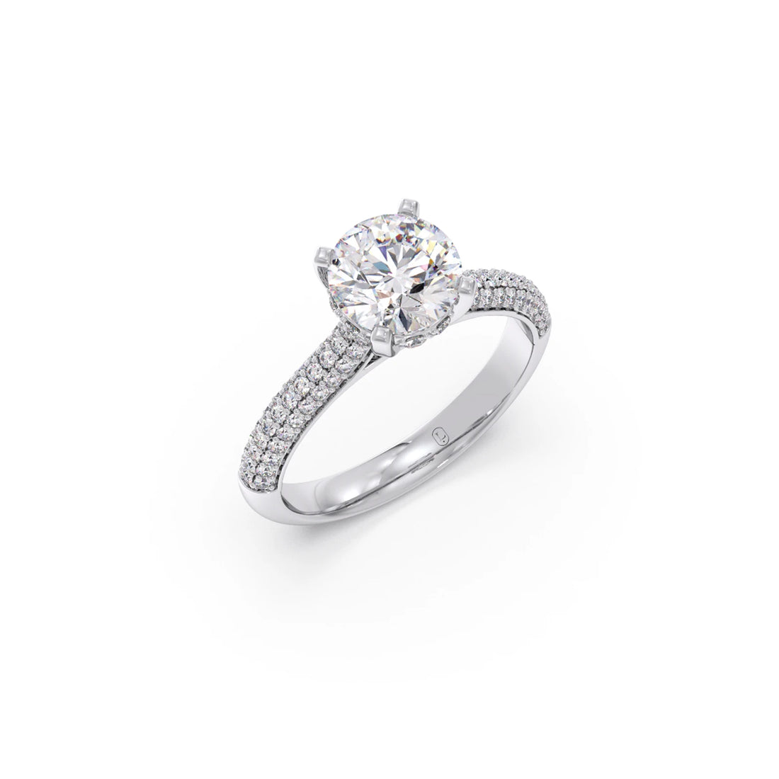 Sparkling Round Solitaire with Diamond Accent Band Engagement Ring