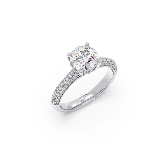 Sparkling Round Solitaire with Diamond Accent Band Engagement Ring