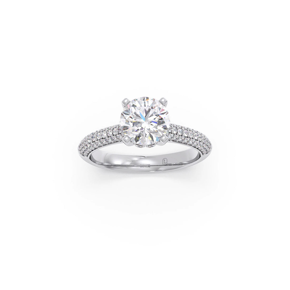 Sparkling Round Solitaire with Diamond Accent Band Engagement Ring