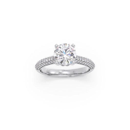 Sparkling Round Solitaire with Diamond Accent Band Engagement Ring